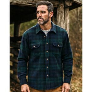 Lord & Taylor Black Watch Tartan Wool Button Up Shirt Mens Size L VTG 80s Plaid